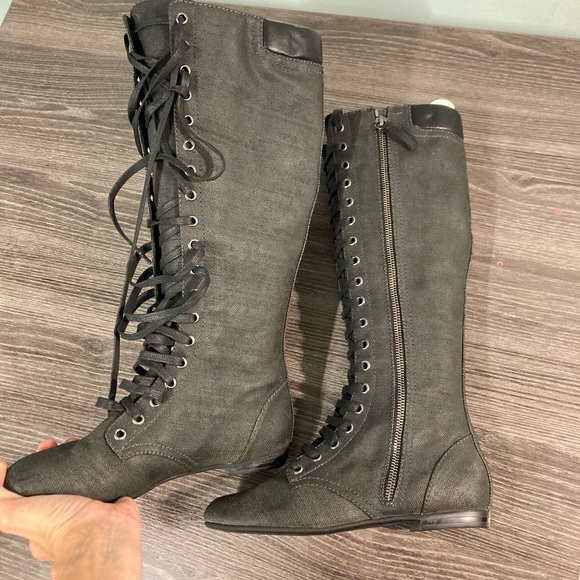 Zanotti knee high coated cotton leather versatile boots - Picture 9 of 16